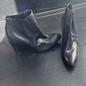 Stuart Weitzman Black Leather Wedge Boots